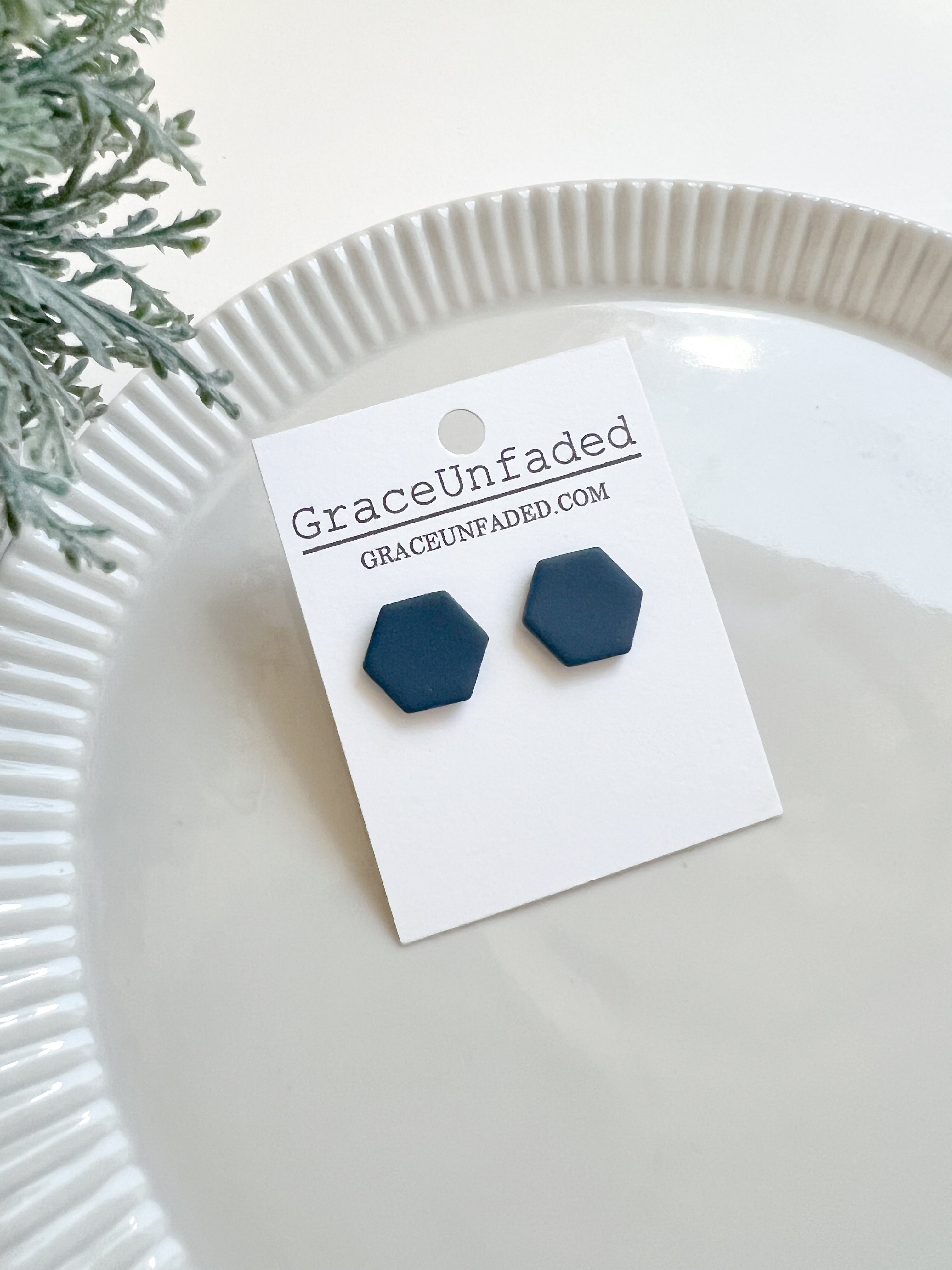 Blue Hexagon Stud