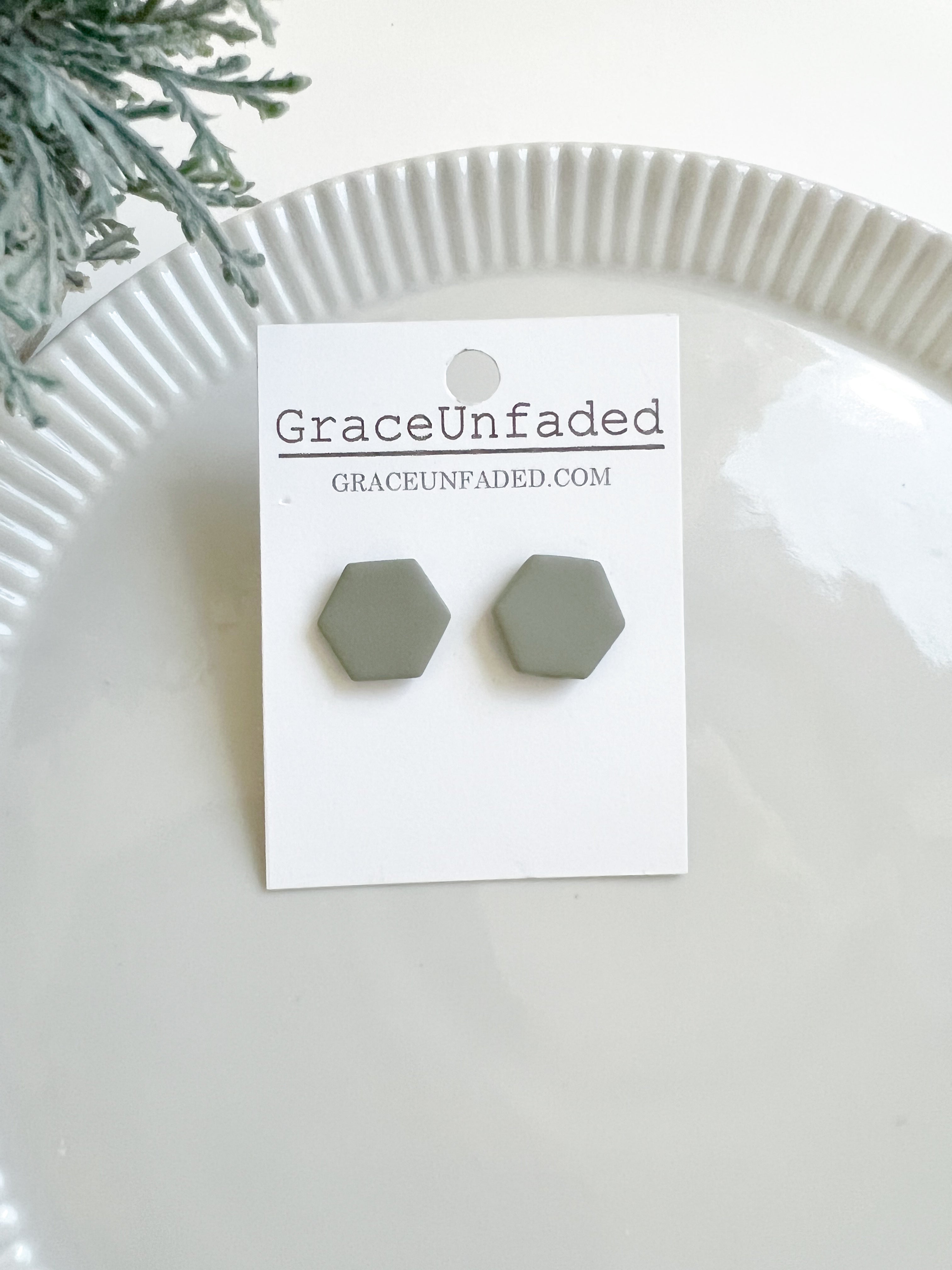 Army Green Hexagon Stud