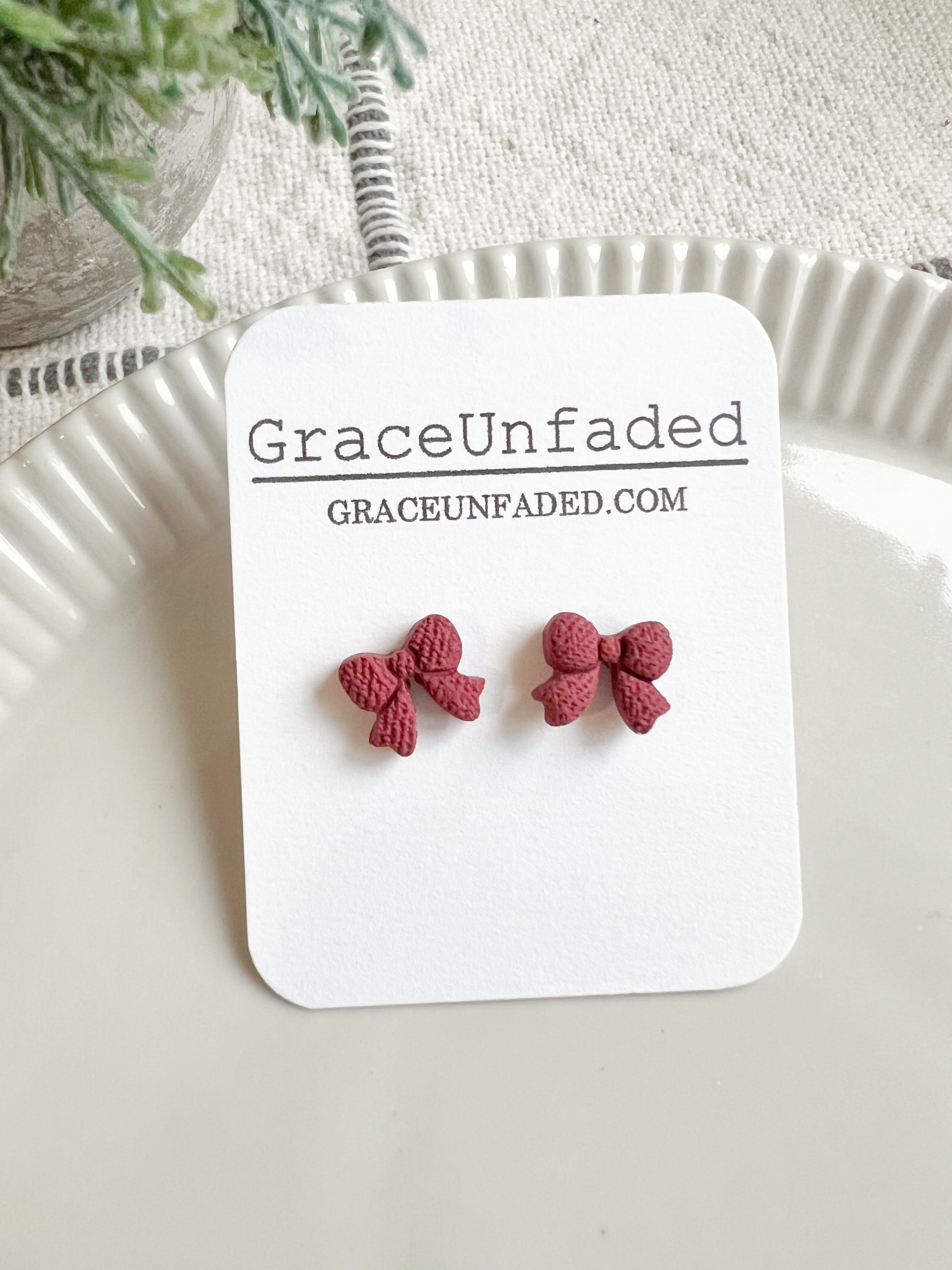 Mini Bow Studs (Multiple Colors) (Clip On Option)