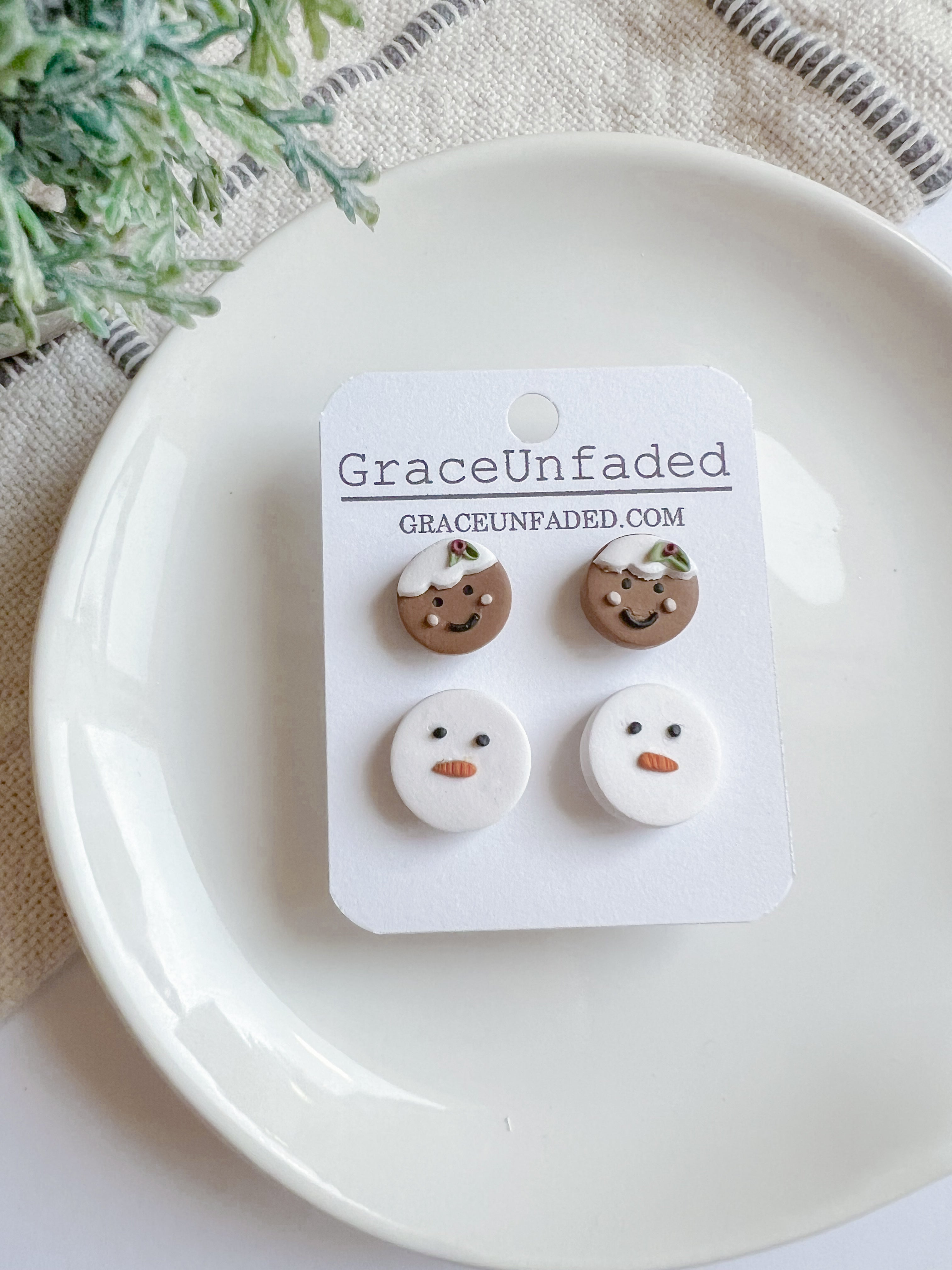 Gingerbread and Snowman Studs