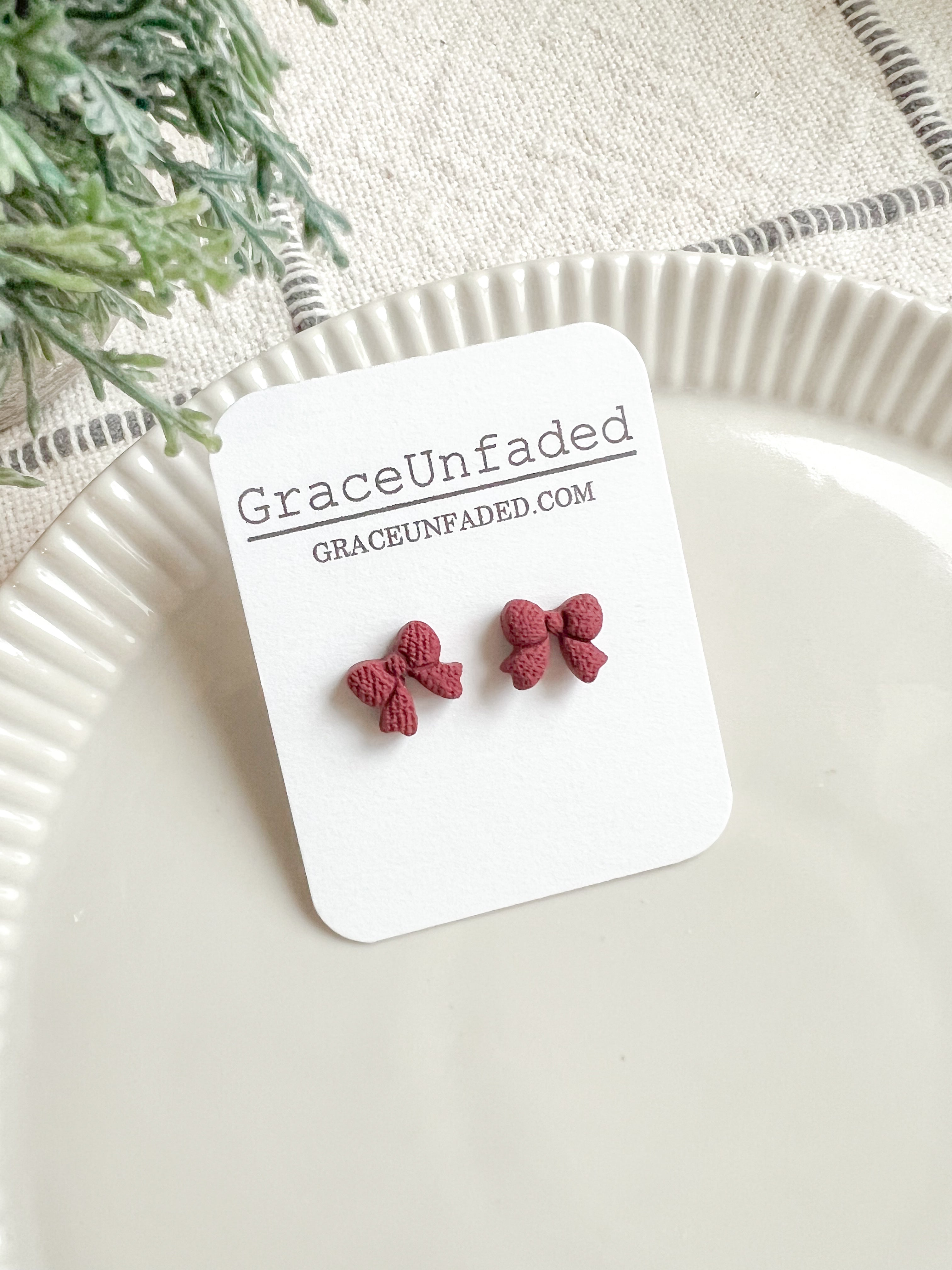 Mini Bow Studs (Multiple Colors) (Clip On Option)