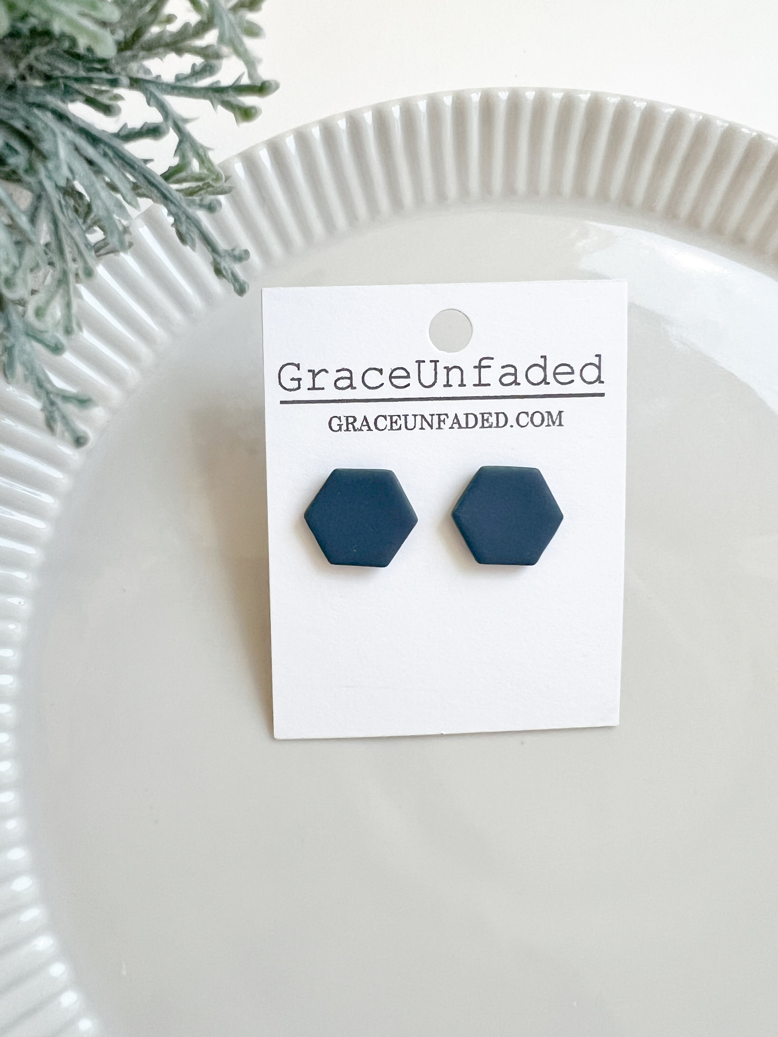 Blue Hexagon Stud