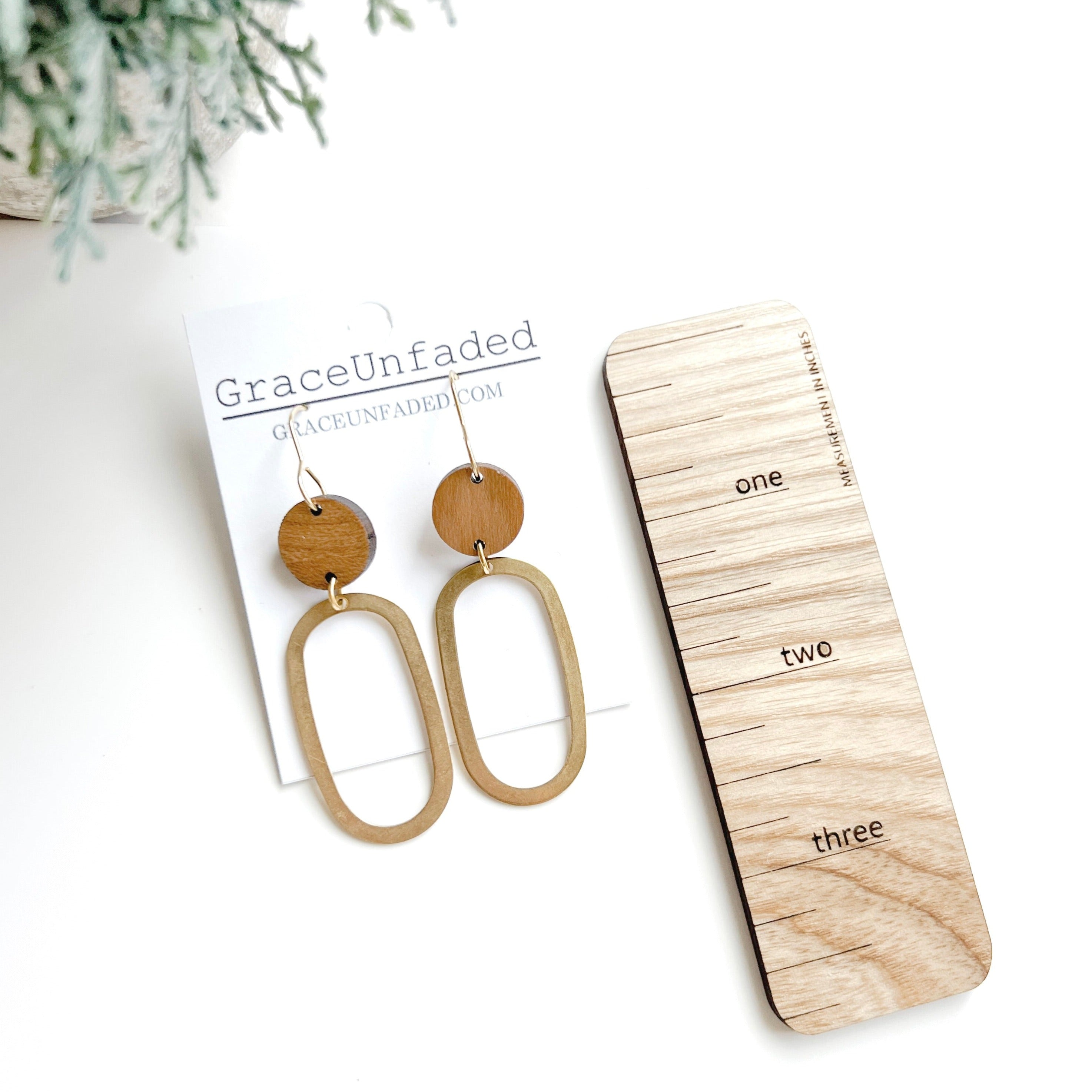Oval Brass and Wood Drop