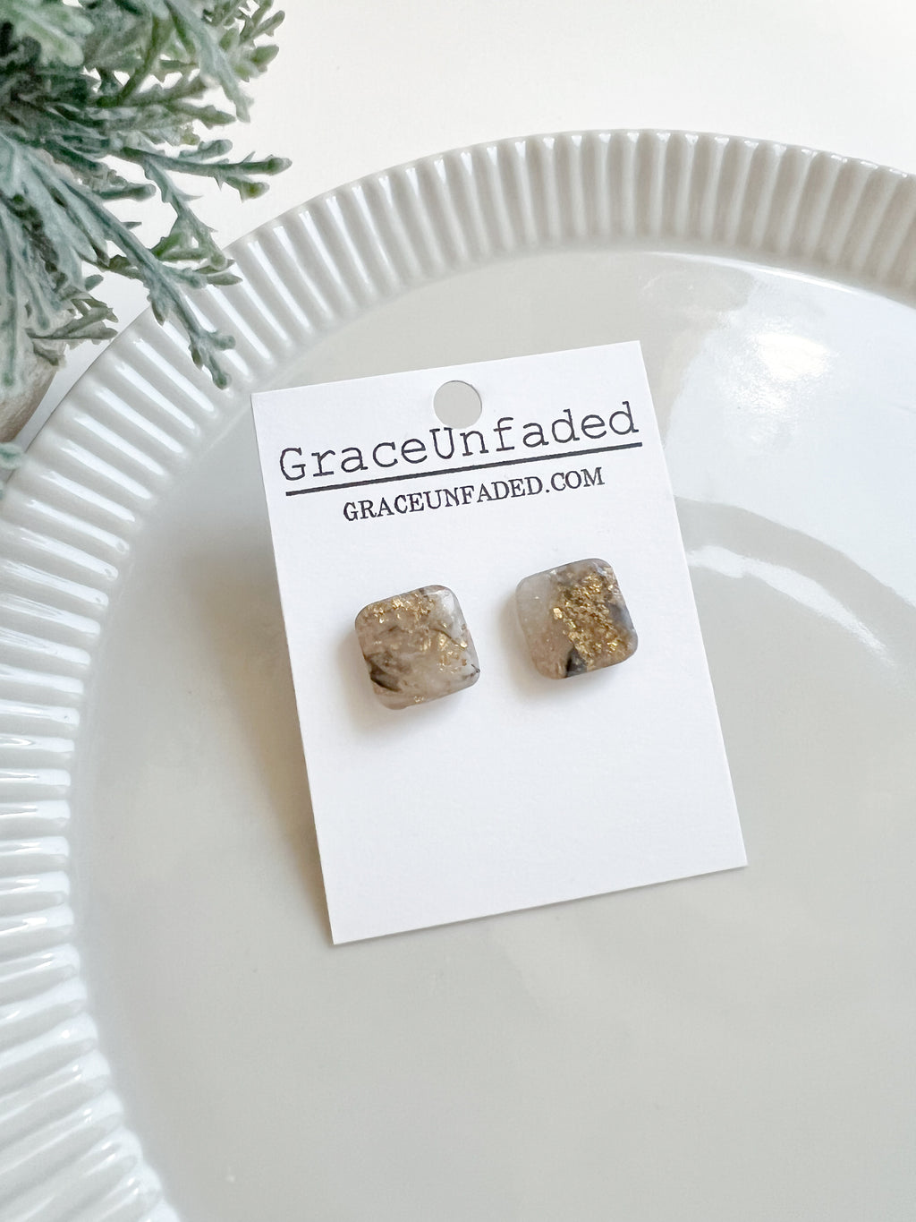 Square Resin Gold Flake Stud