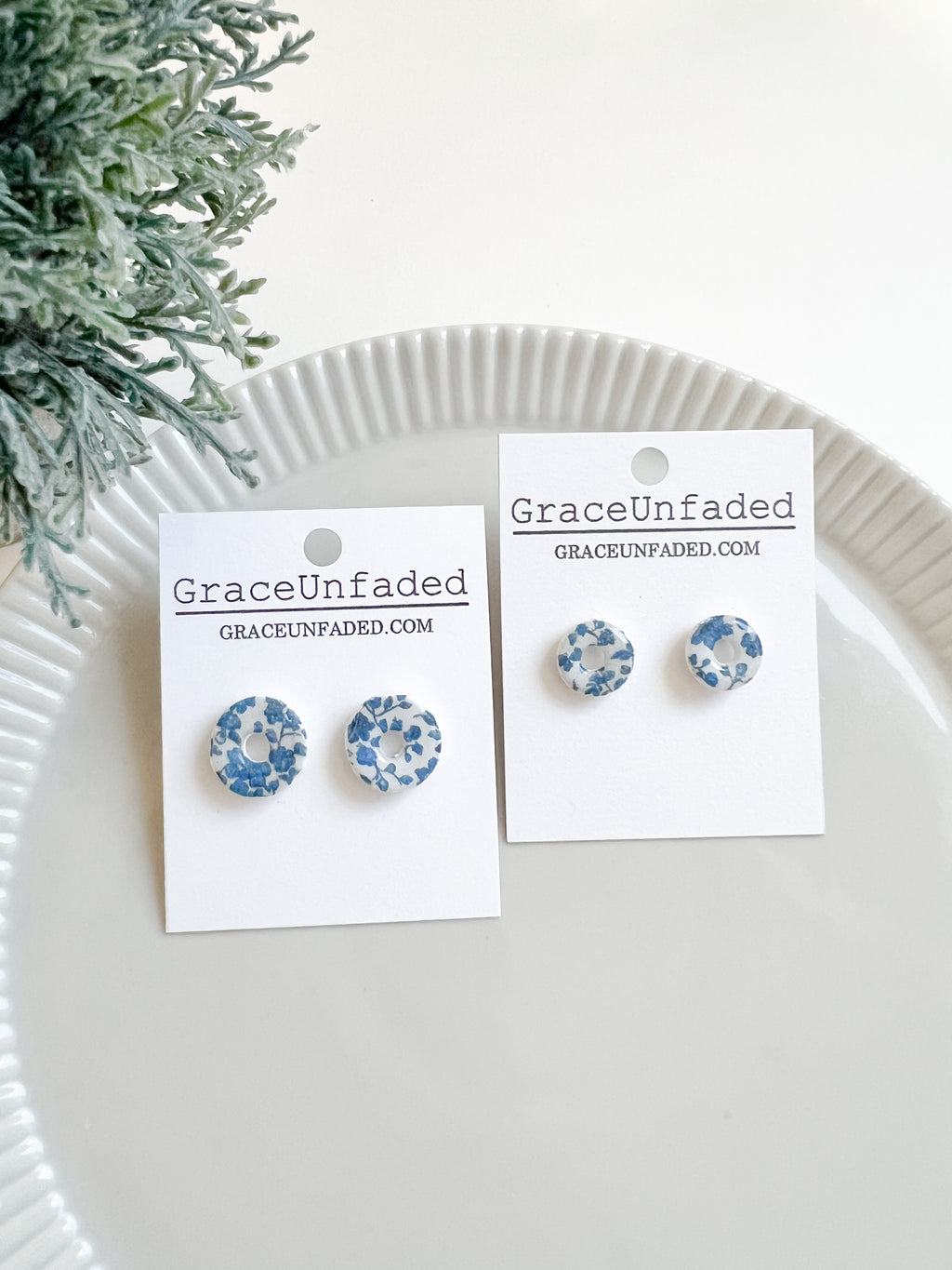 Round Blue Floral Stud - (Large and Small)