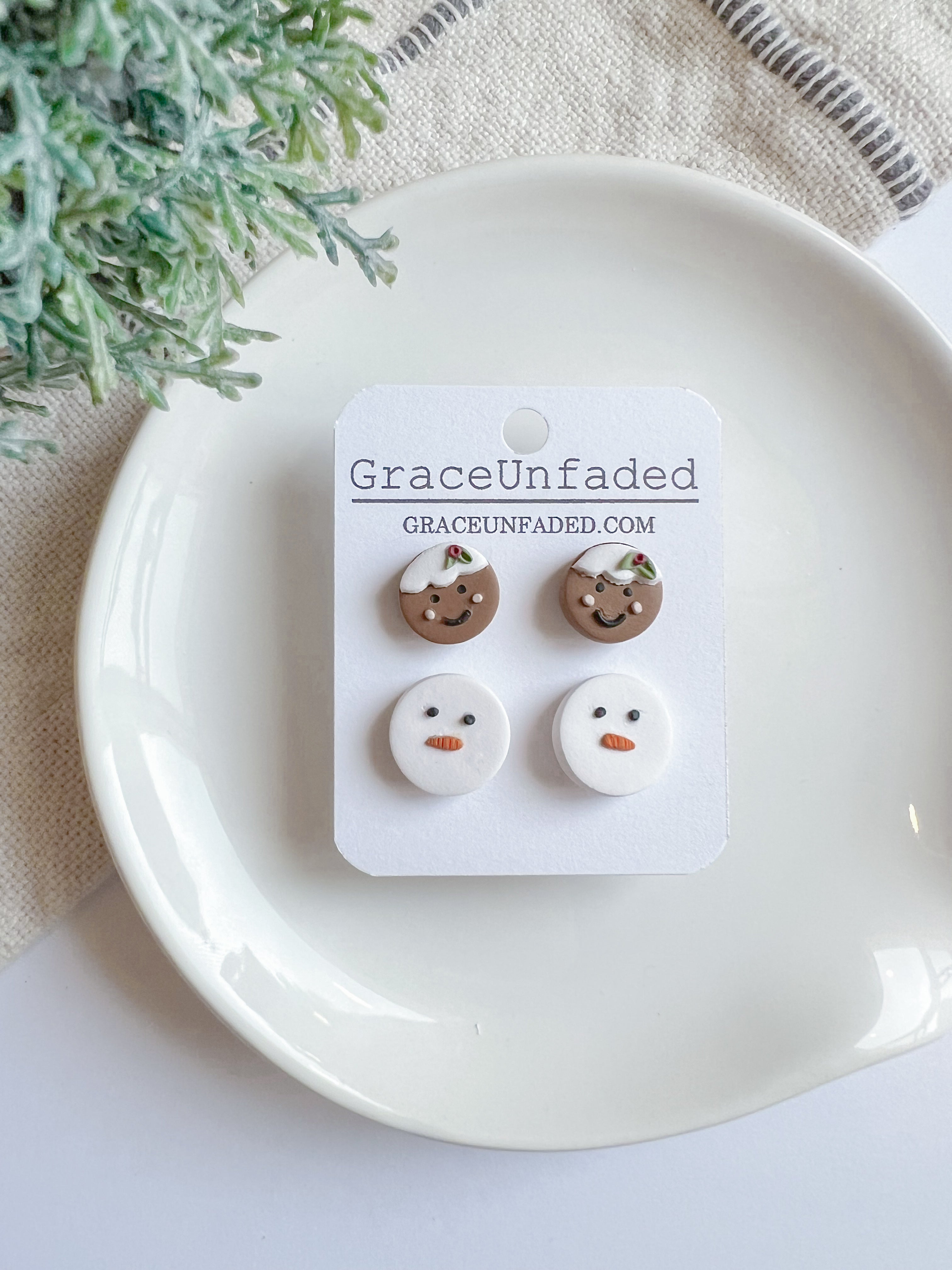 Gingerbread and Snowman Studs