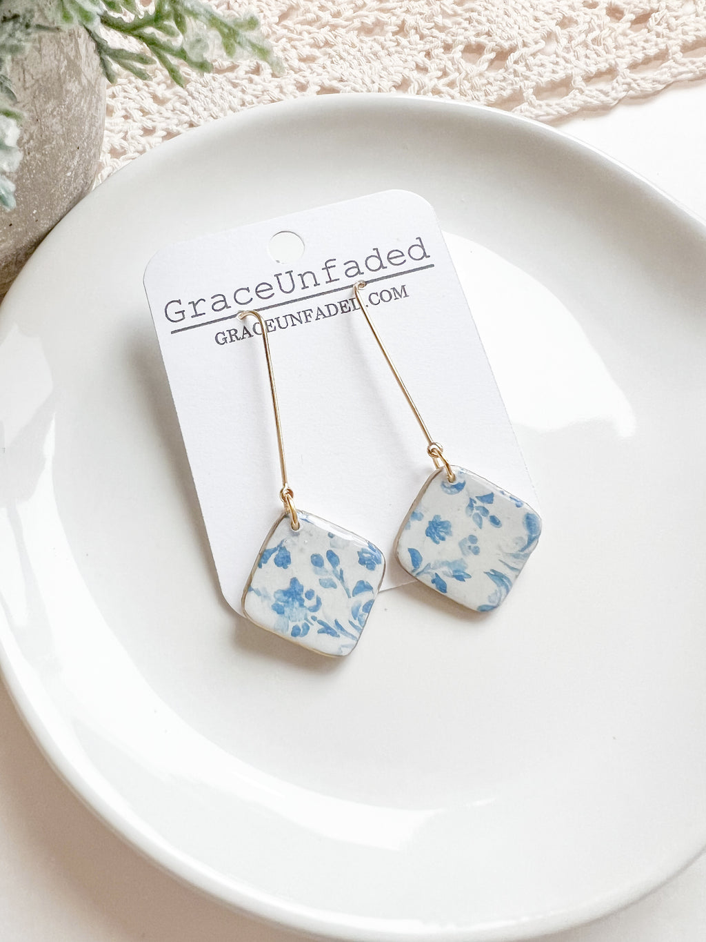 Blue Floral Diamond Drop