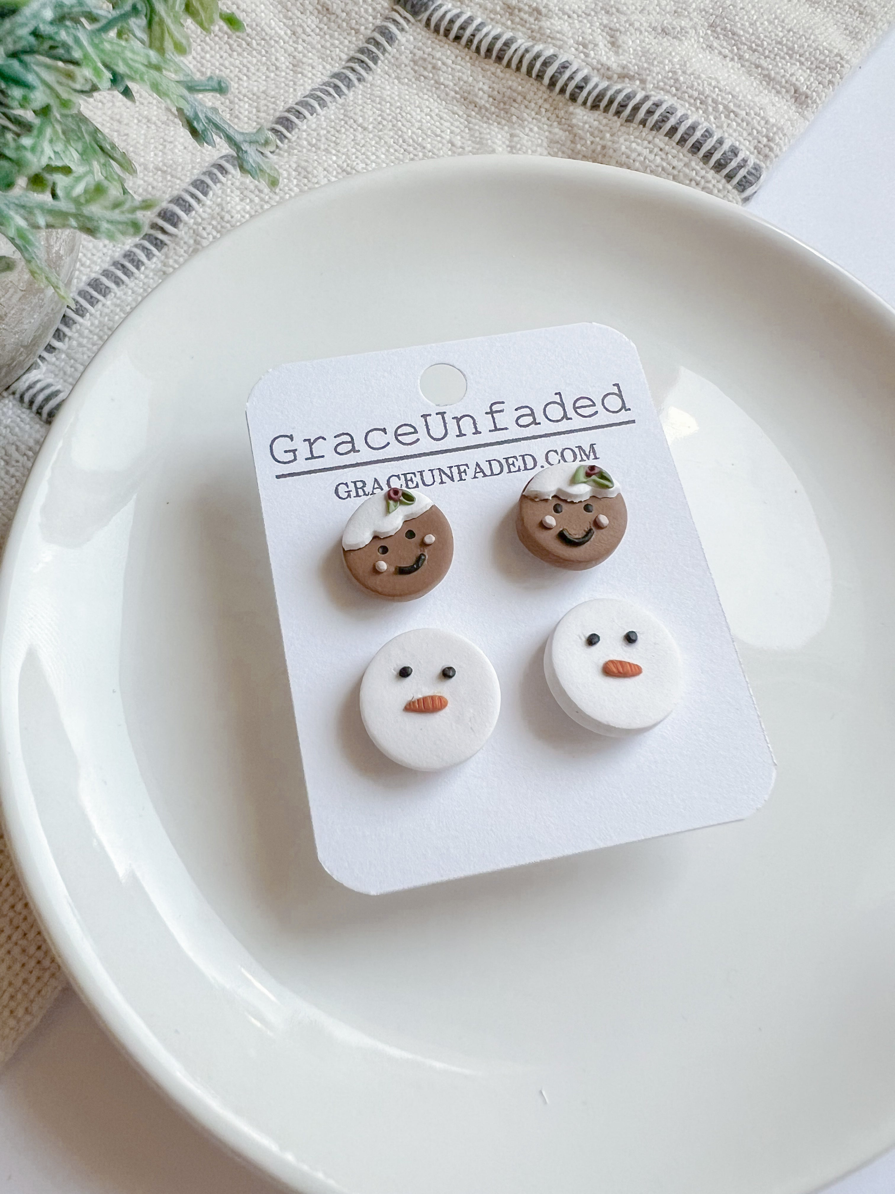 Gingerbread and Snowman Studs
