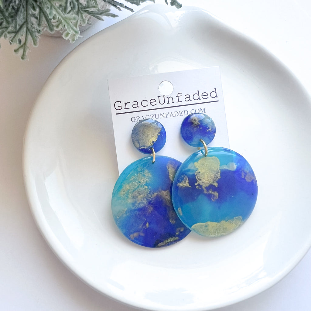 Painted Collection- Blue Marble Round Drop