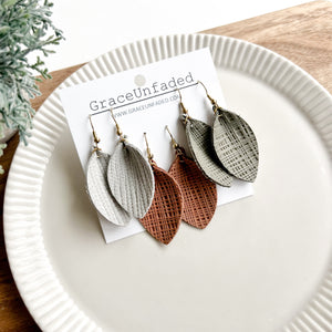 Leather Earring Packs - Light Gray, Cognac, Olive