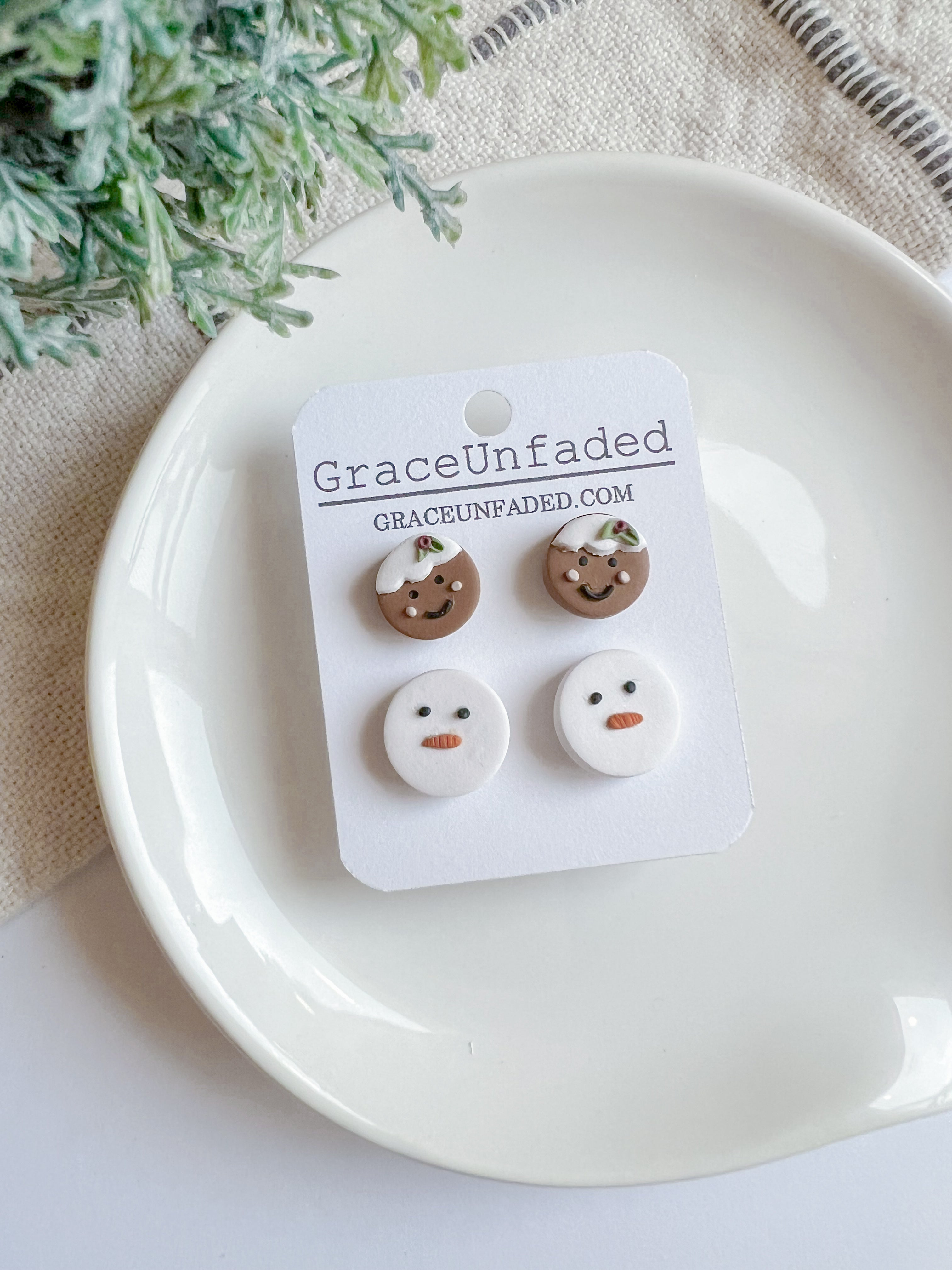 Gingerbread and Snowman Studs