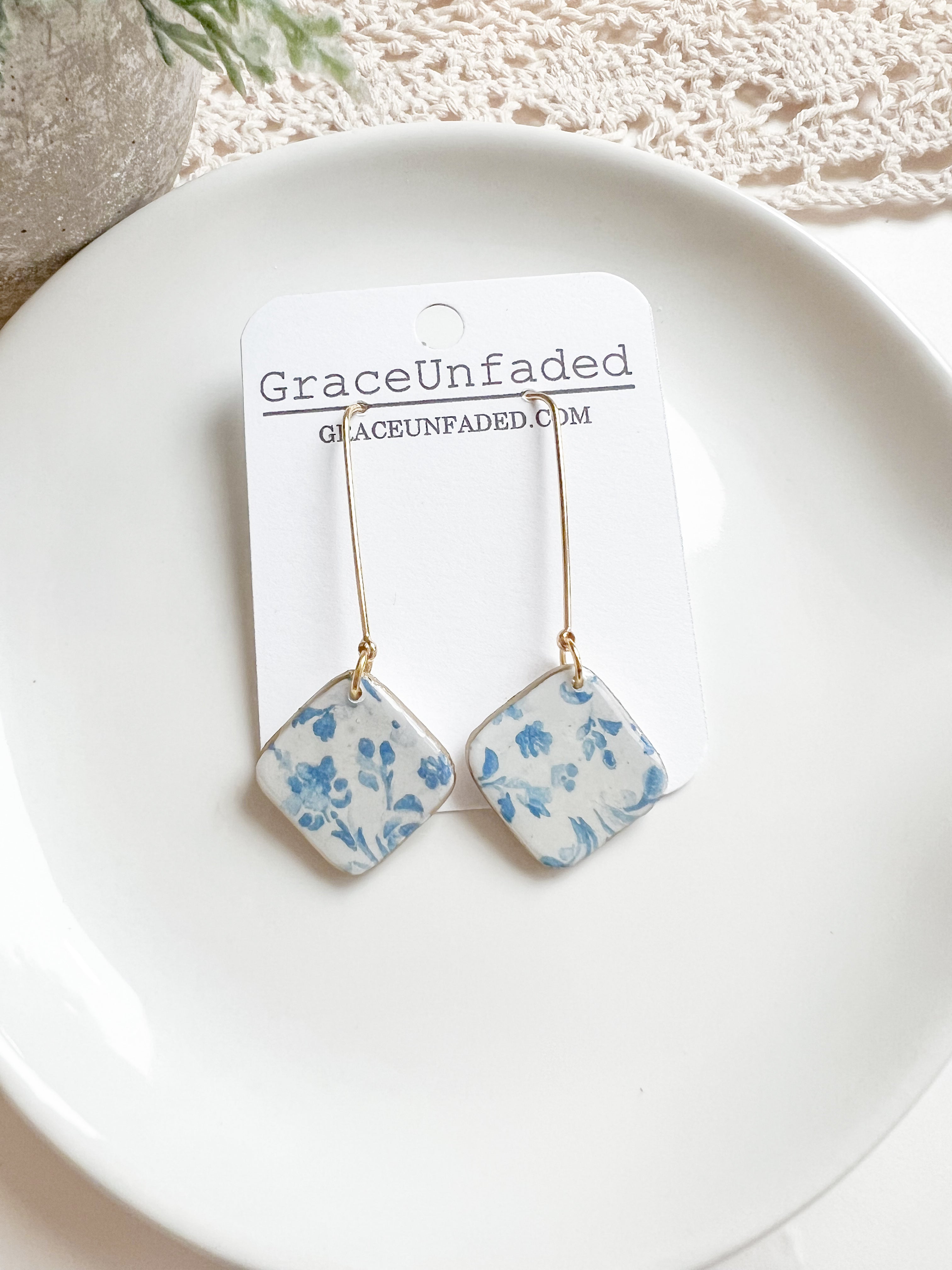 Blue Floral Diamond Drop