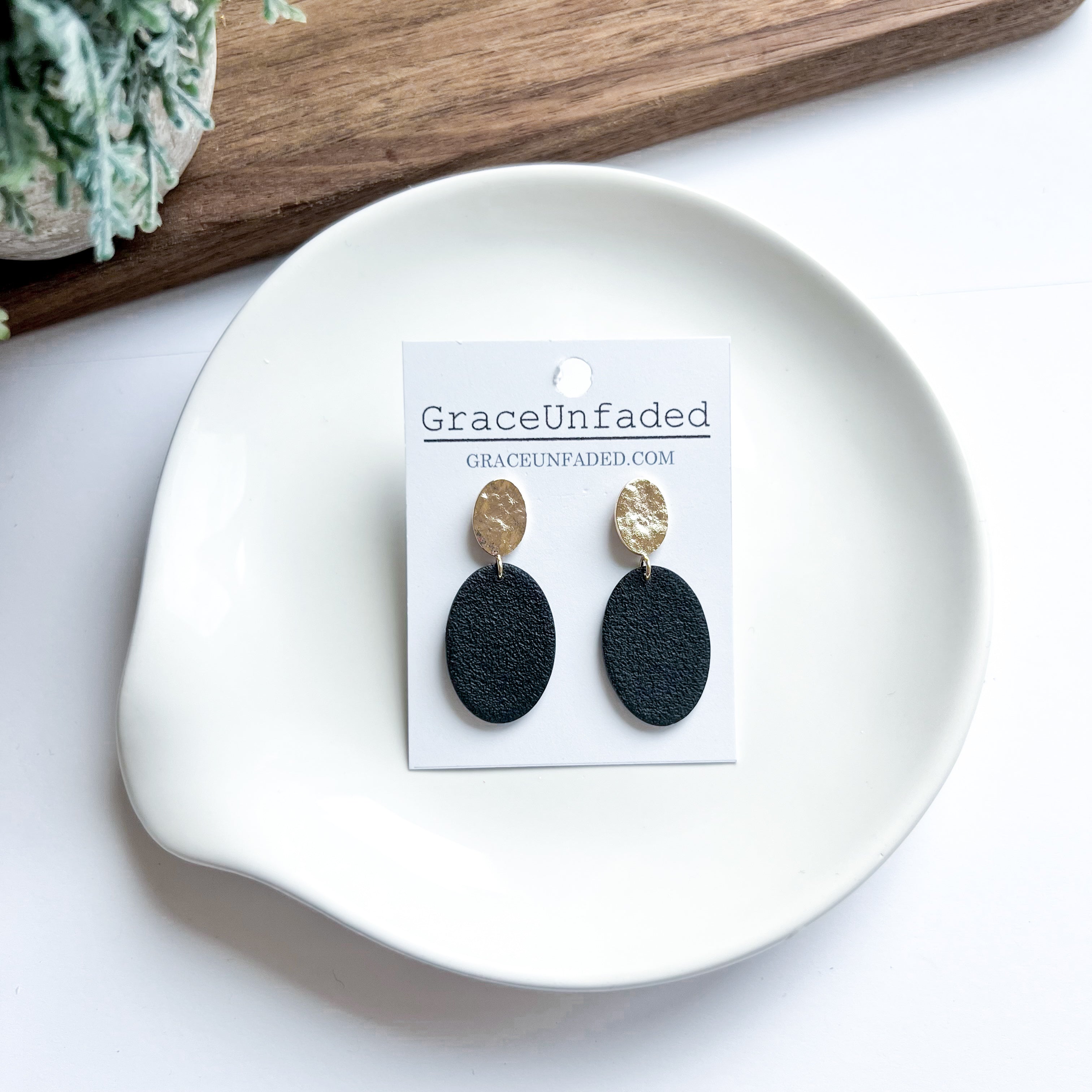 Black Oval Clay Earring