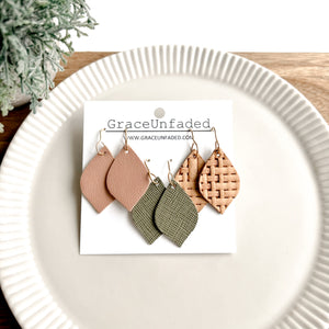 Leather Earring Packs - Pink, Olive, Tan