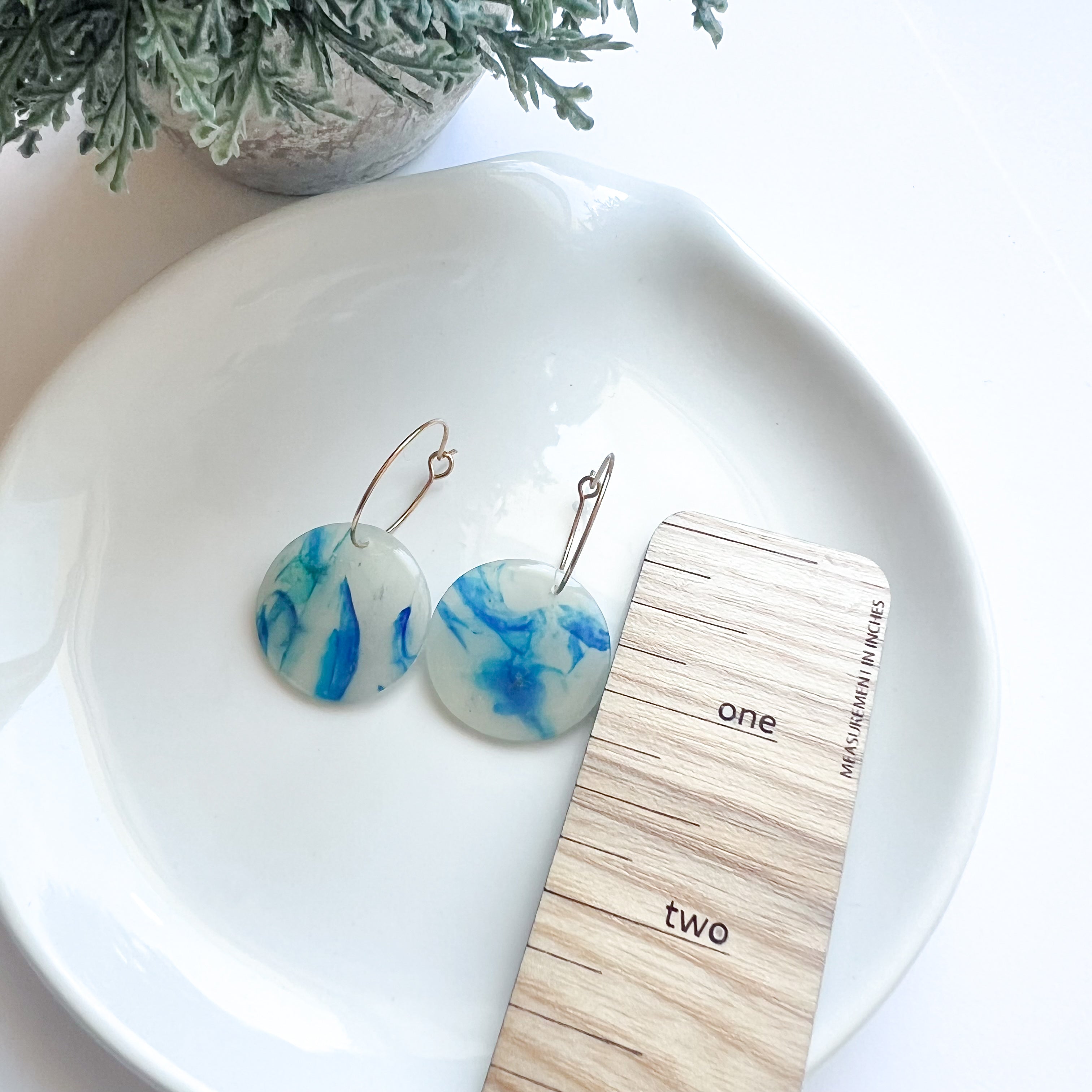 Painted Collection- Blue Marble Hoops - 20mm