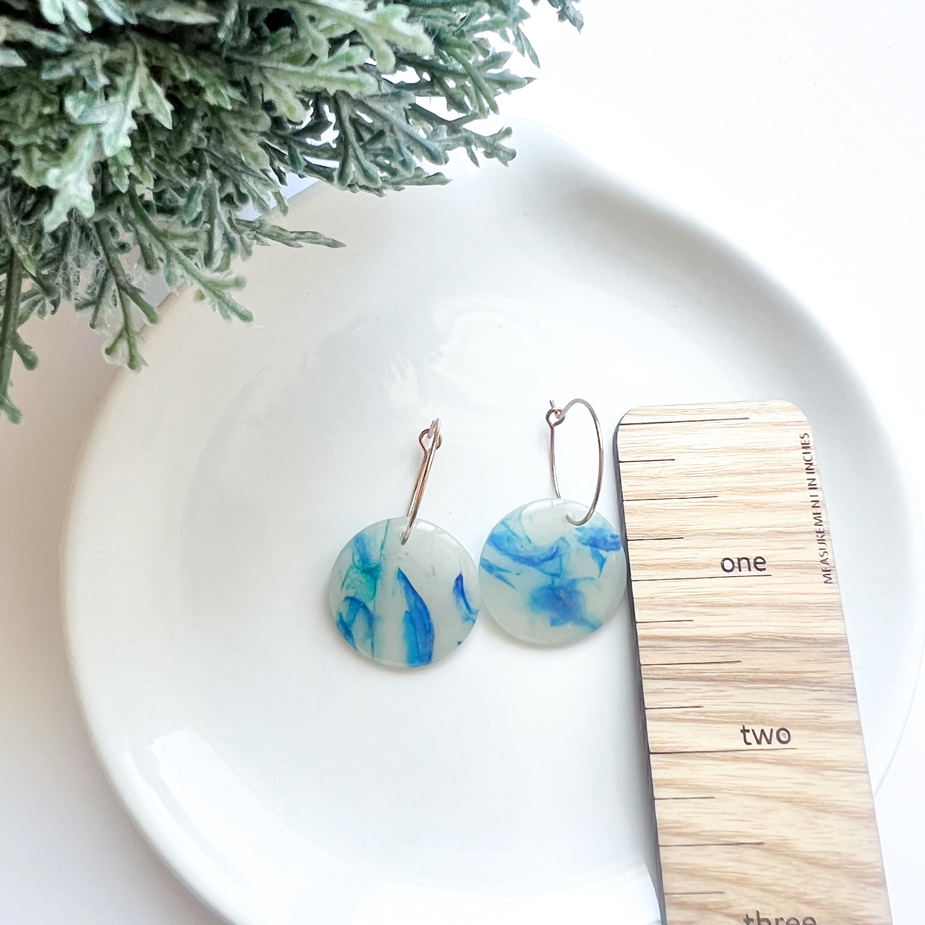 Painted Collection- Blue Marble Hoops - 20mm