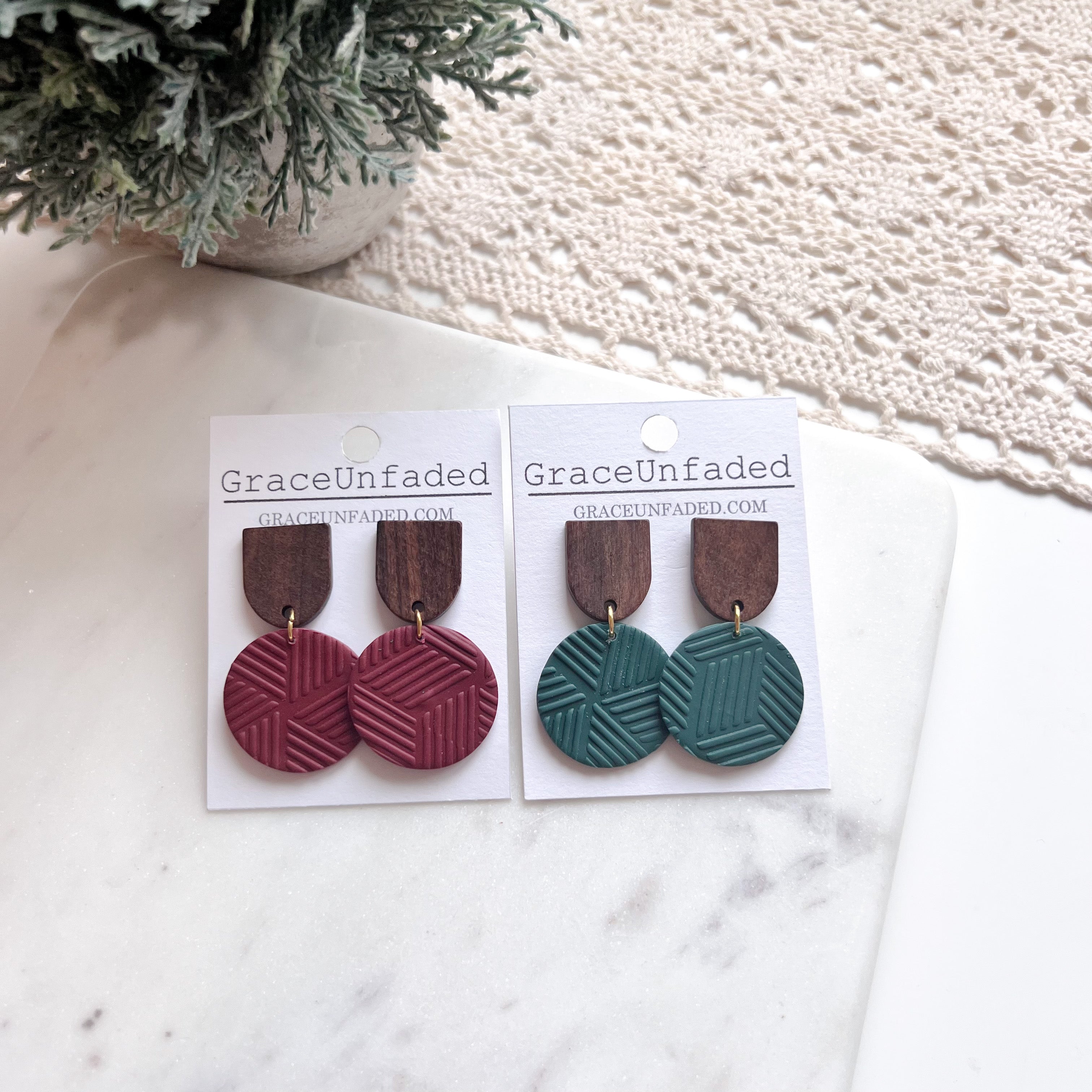 Christmas Wood and Clay Drop Earring