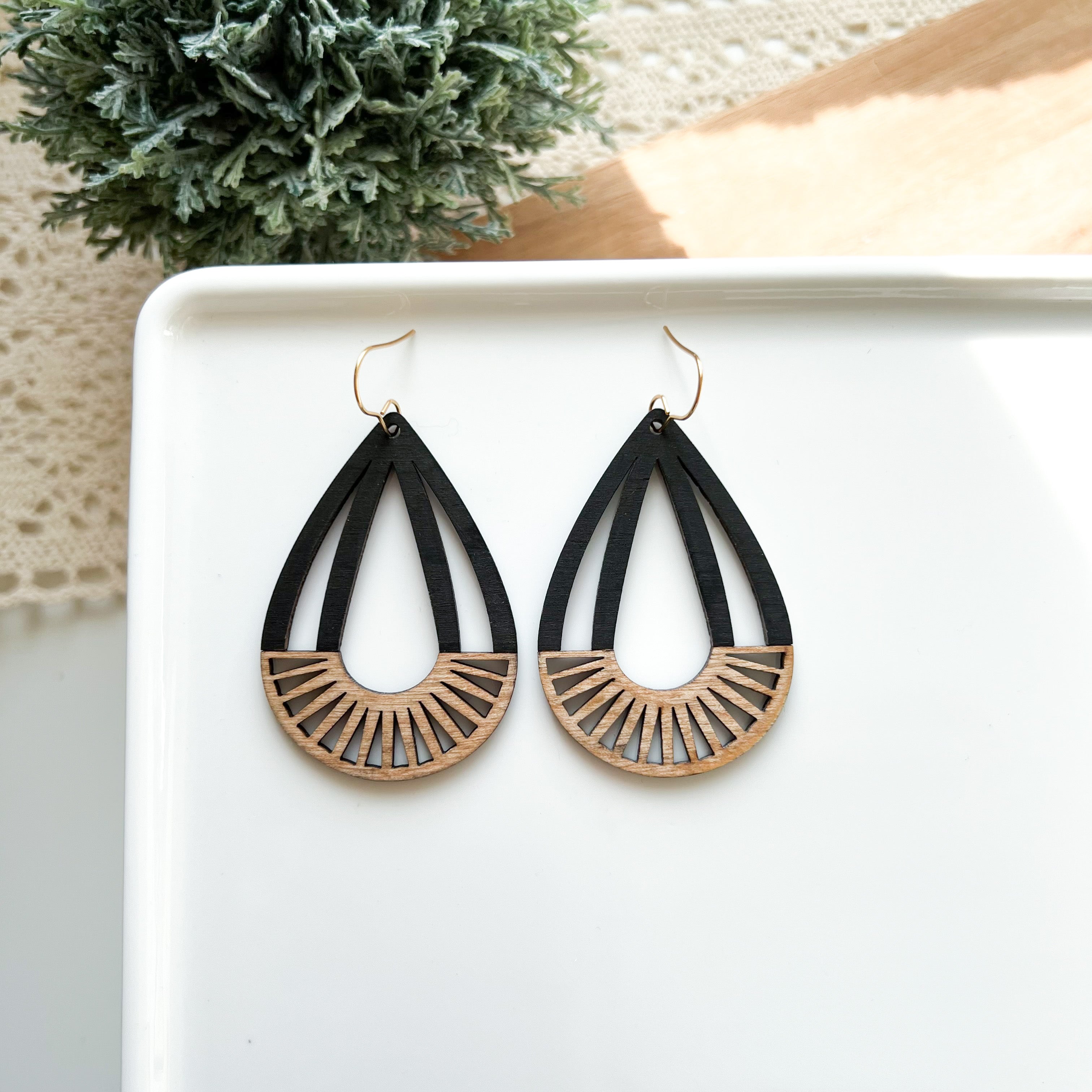 Raw Refinement Black Wood and Gold Earrings - Paparazzi Accessories