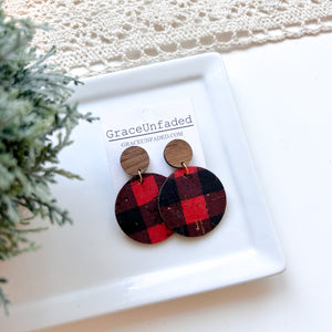 Red Buffalo Plaid Leather Round - GraceUnfaded