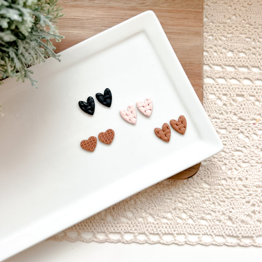 Heart Knit Clay Studs