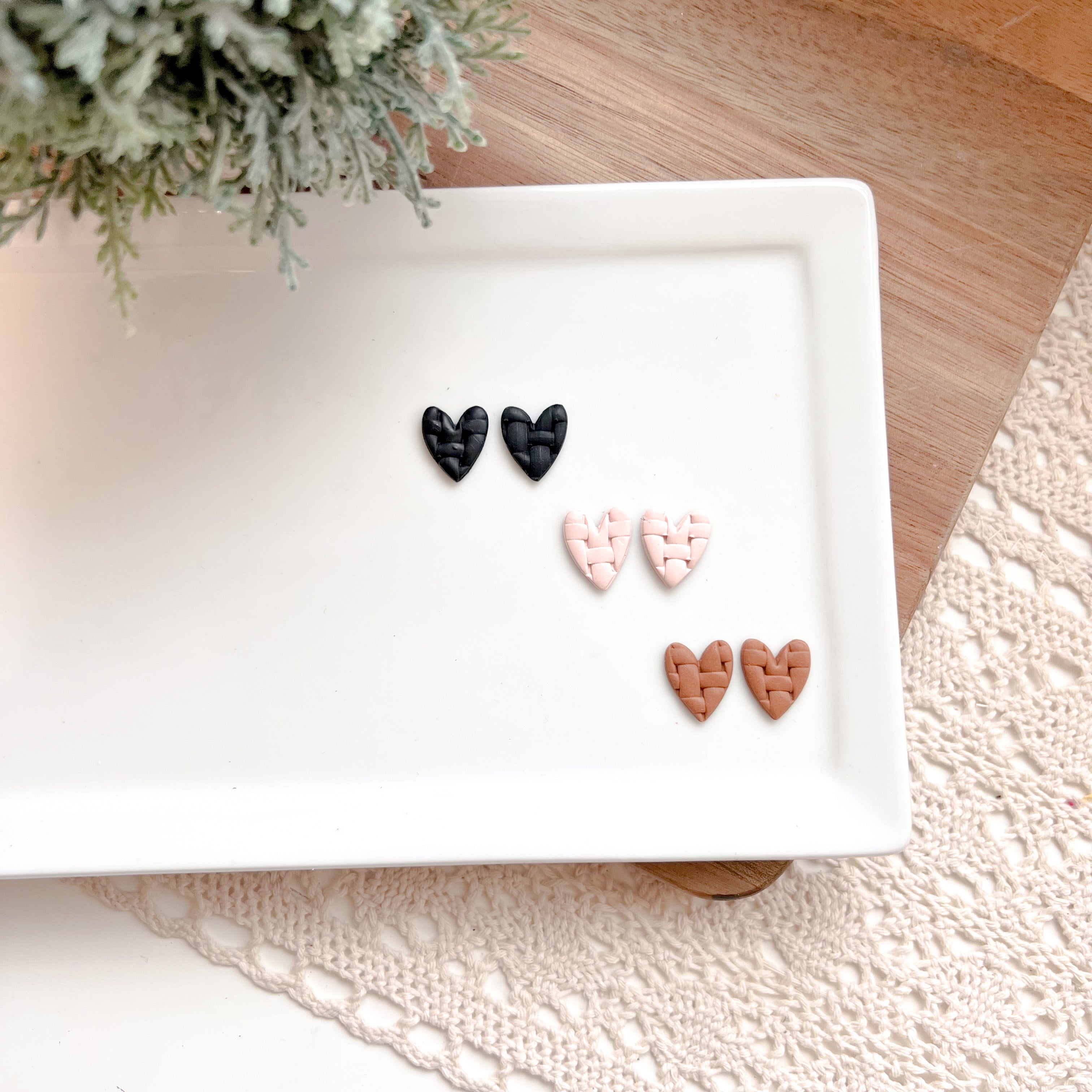 Heart Knit Clay Studs